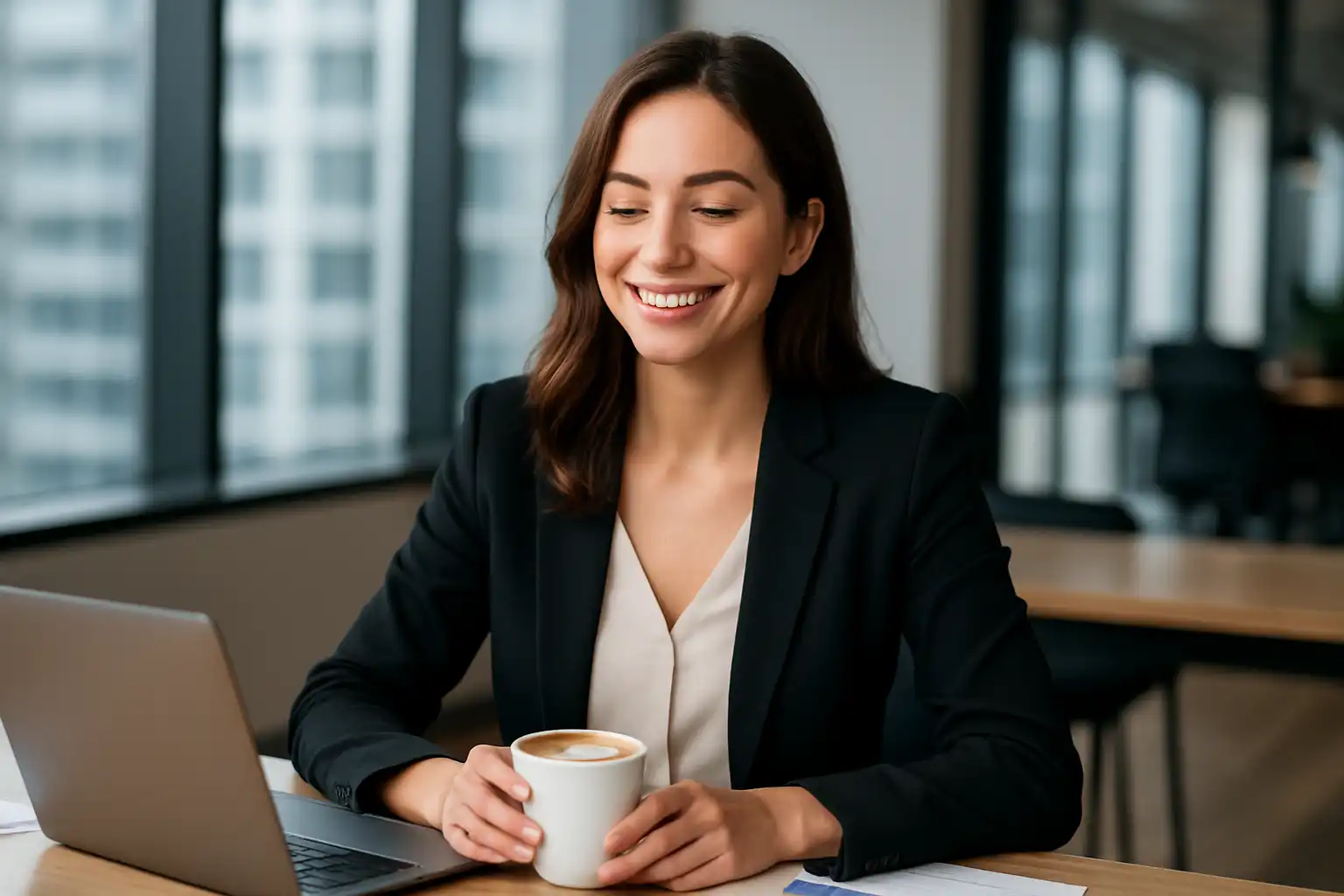 Professionnelle souriante regardant vers la gauche – StopoClop