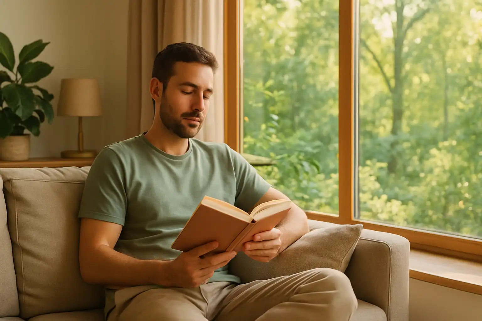 Personne qui lit un guide pour arrêter de fumer, avec un stylo et une tasse de café